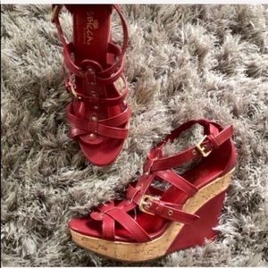 Sbicca Strappy Red Gladiator Wedge Heels "Karen"